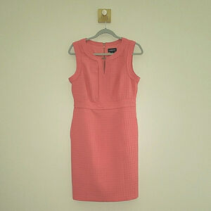 Liz Claiborne Midi Sheath Dress 8 Pink Basketweave Pockets Lined Work Office